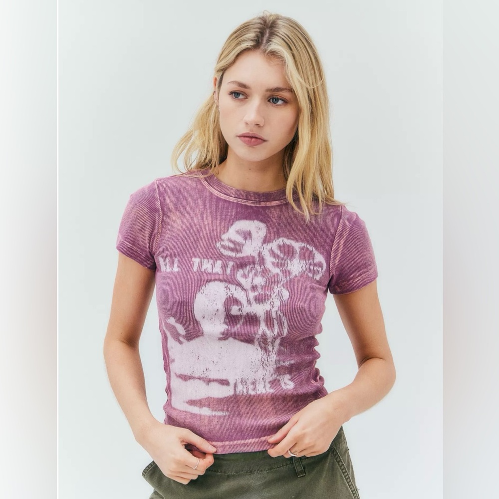 BDG Urban Outfitters Ribbed Baby Tee With Faded Graphic S